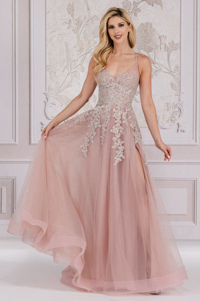 Amelia Couture TM1006 Corset Back Embroidery Pageant Gown - DUSTY ROSE / 2 - Dress