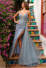 Amelia Couture TM1016 Detachable Overlay skirt Long Pageant Dress - VINTAGE BLUE / 2 - Dress
