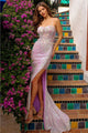 Amelia Couture TM1020 Sequin Floral Embellished High Slit Prom Gown - Dress