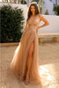 Amelia Couture TM1023 V - Neck Embroidered Sequin Lace - up A - Line Gown - ROSE GOLD / 2 Dress