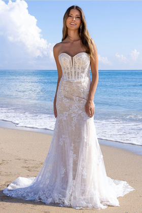 Amelia Couture WL0100 Mermaid Lace White Bridal Long Gown