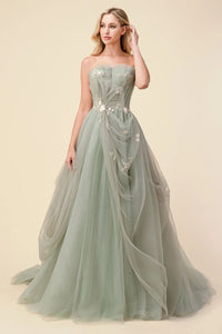 Andrea & Leo Ball Gown A-Line Evening Prom Dress A1015 - Sage Green / 2 - Dresses