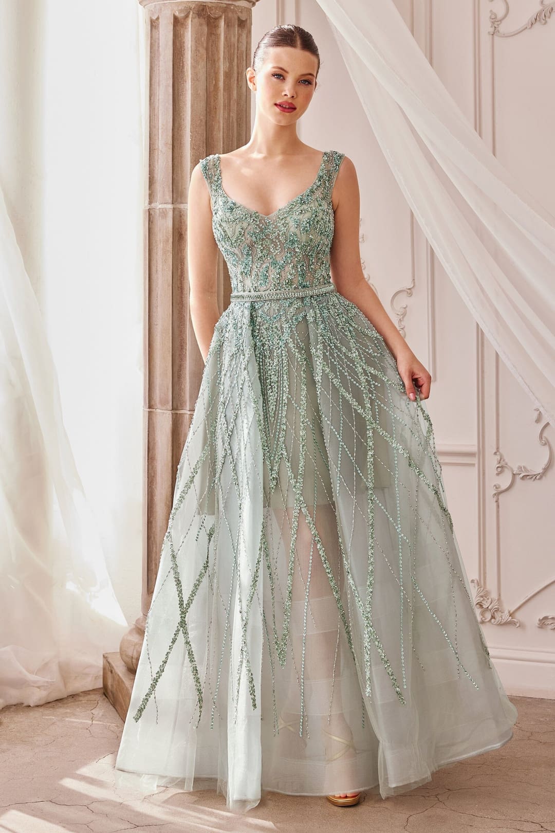 Andrea & Leo Ball Gown A-Line Evening Prom Dress A1091 - Sage / 4 - Dresses