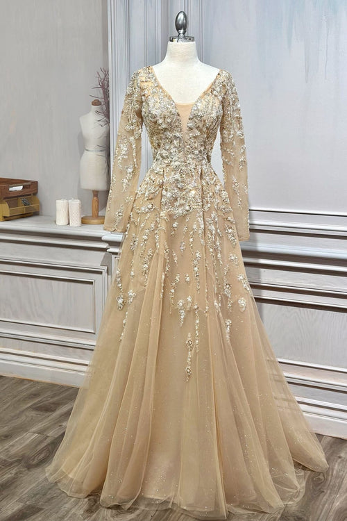 Andrea & Leo Prom Dress Long Formal Evening Gown A1215 - Champagne / 8 - Dresses