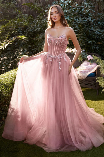 Andrea & Leo Prom Dress Long Formal Evening Gown A1267 - Rose / 2 - Dresses