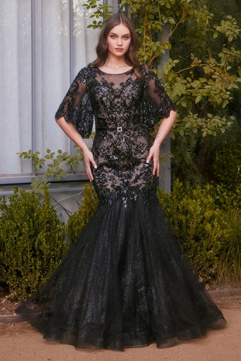 Andrea & Leo Prom Dress Long Formal Evening Gown A1377 - Black/Nude / 8 - Dresses
