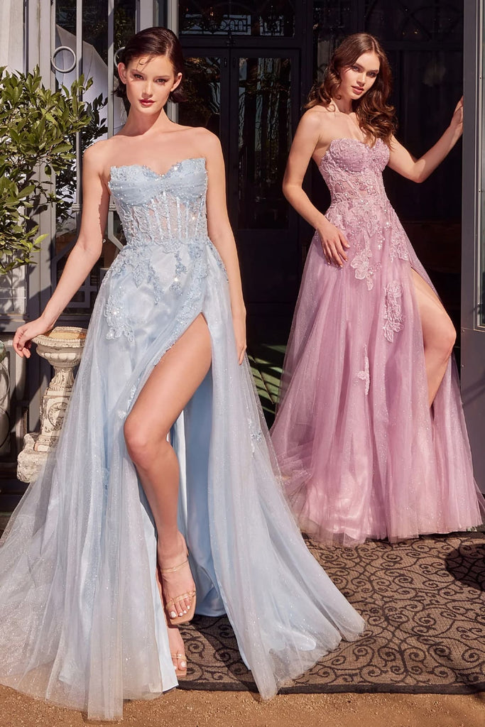 Andrea & Leo Prom Dress Long Formal Evening Gown A1378 - Light Blue / Dresses