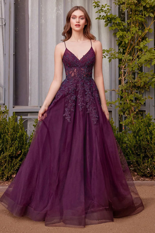 Andrea & Leo Prom Dress Long Formal Evening Gown A1416 - Eggplant / Dresses