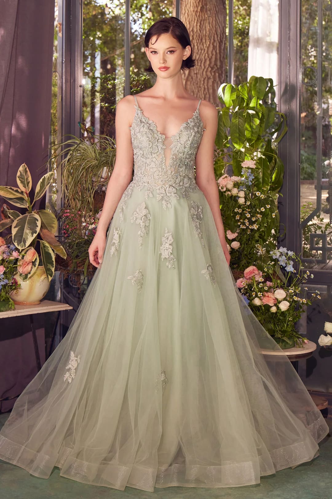 Andrea & Leo Prom Dress Long Formal Evening Gown A1417 - Sage / Dresses