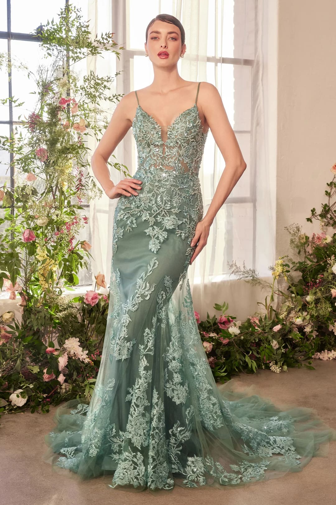 Andrea & Leo Prom Dress Long Formal Evening Gown A1421 - Sage / Dresses