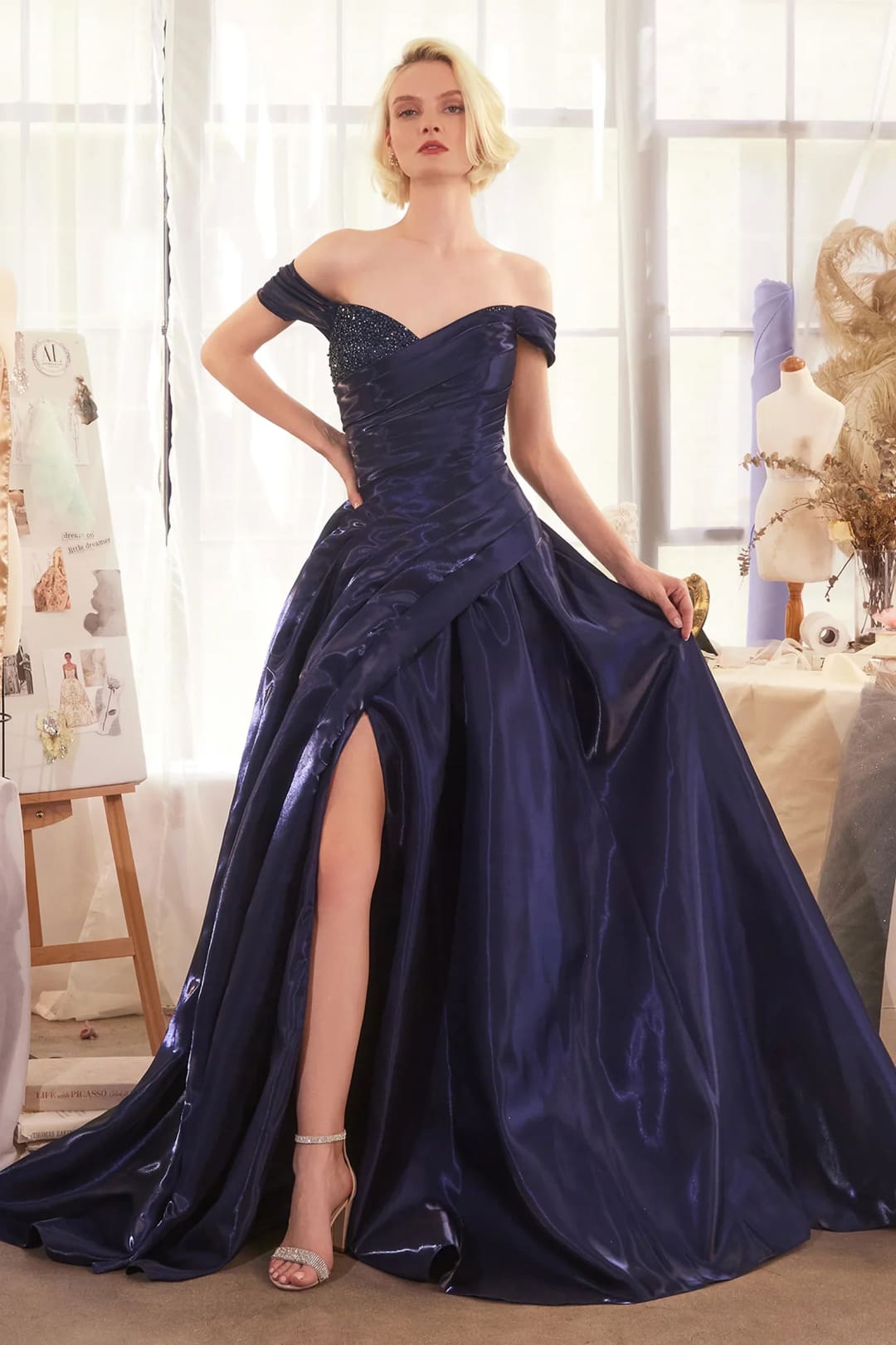 Andrea & Leo Prom Dress Long Formal Evening Gown A1424 - Navy / 4 - Dresses