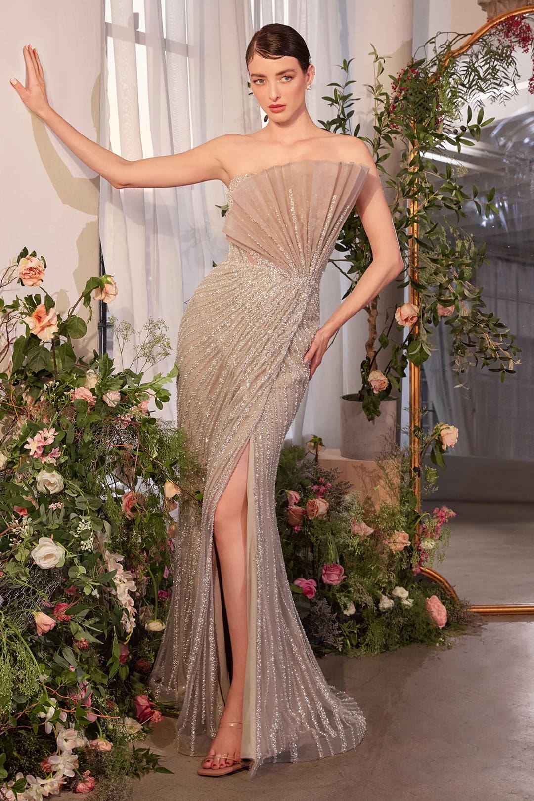 Andrea & Leo Prom Dress Long Formal Evening Gown A1436 - Champagne / 4 - Dresses