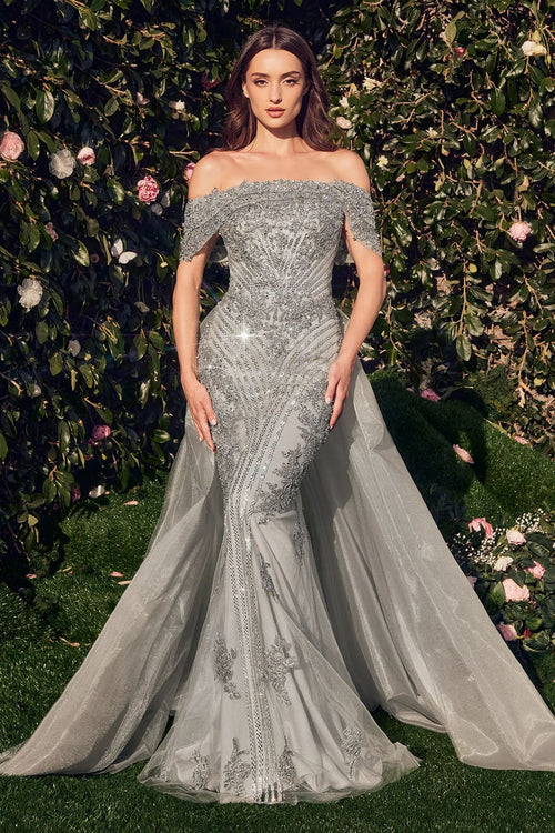 Andrea & Leo Prom Dress Long Formal Evening Gown MA103 - Silver / 6 - Dresses