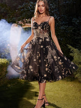 Andrea & Leo Tea Length Semi Formal Midi Cocktail Dress A0823