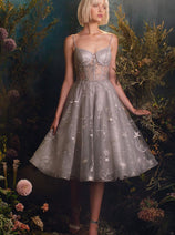 Andrea & Leo Tea Length Semi Formal Midi Cocktail Dress A0823