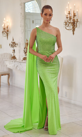 Nox Anabel E1039 One Shoulder Beaded Bodycon Long Evening Gown