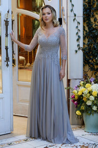 Applique 3/4 Sleeve A-line Gown by Elizabeth K GL3572 - Long Formal Dresses