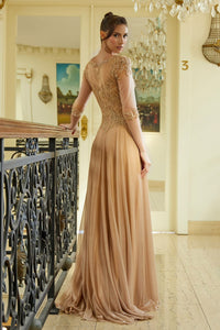 Applique 3/4 Sleeve A-line Gown by Elizabeth K GL3572 - Long Formal Dresses