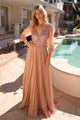 Chic Appliqué 3/4 Sleeve Pleated A-line Gown – Nox Anabel MF102