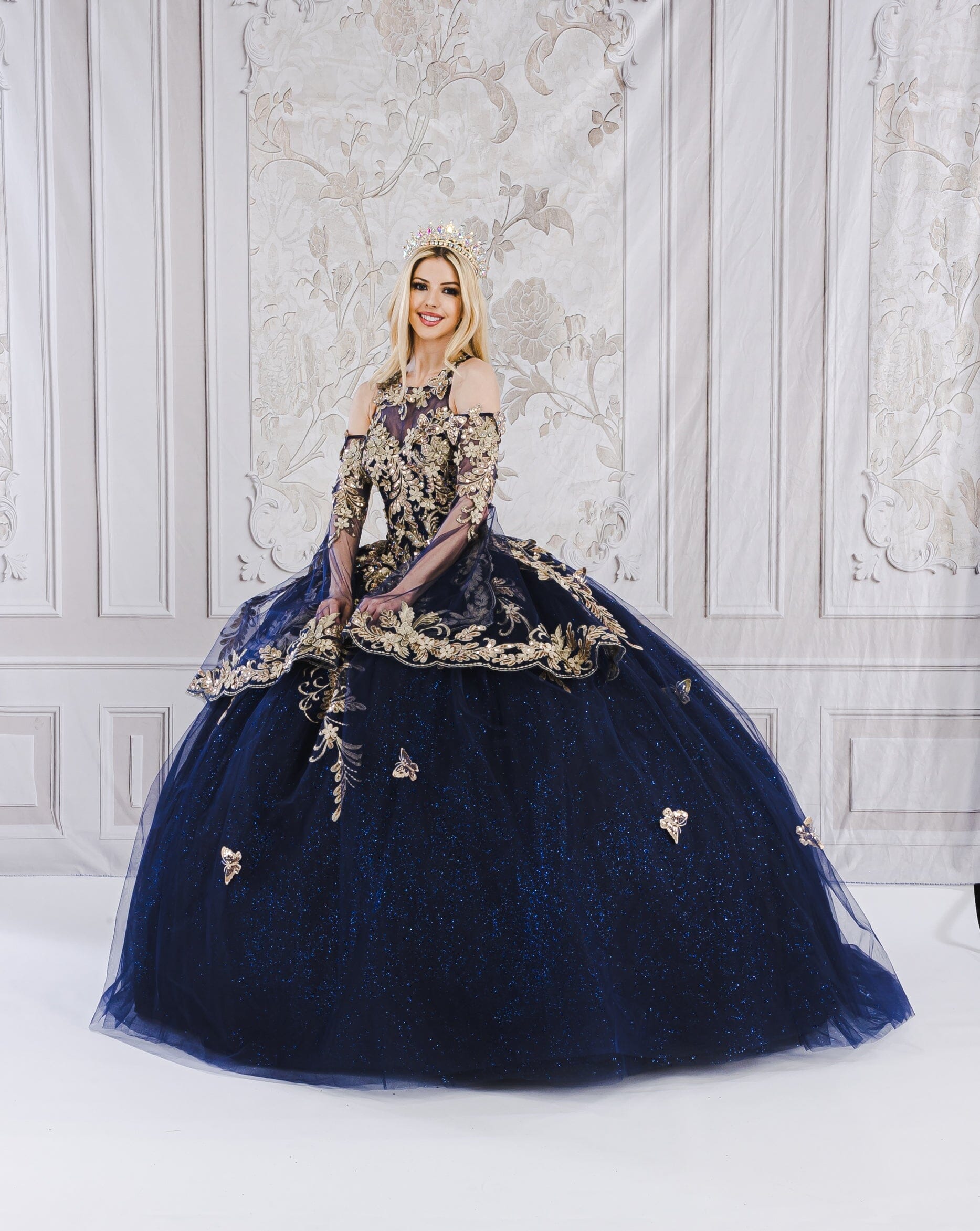 Applique Bell Sleeve Ball Gown by Bella Princess PQ1020