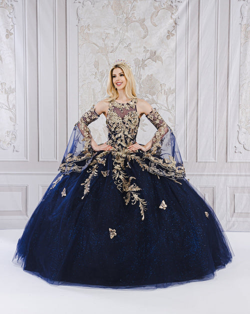 Applique Bell Sleeve Ball Gown by Bella Princess PQ1020