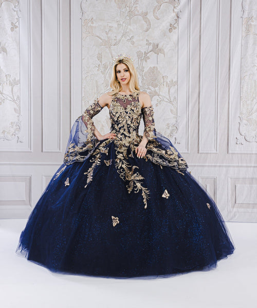 Applique Bell Sleeve Ball Gown by Bella Princess PQ1020