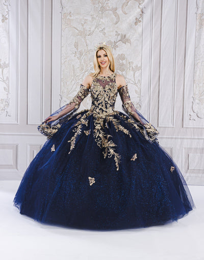 Applique Bell Sleeve Ball Gown by Bella Princess PQ1020