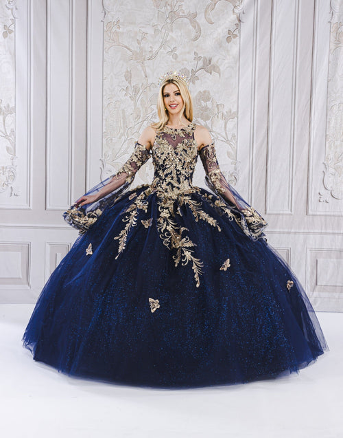 Applique Bell Sleeve Ball Gown by Bella Princess PQ1020