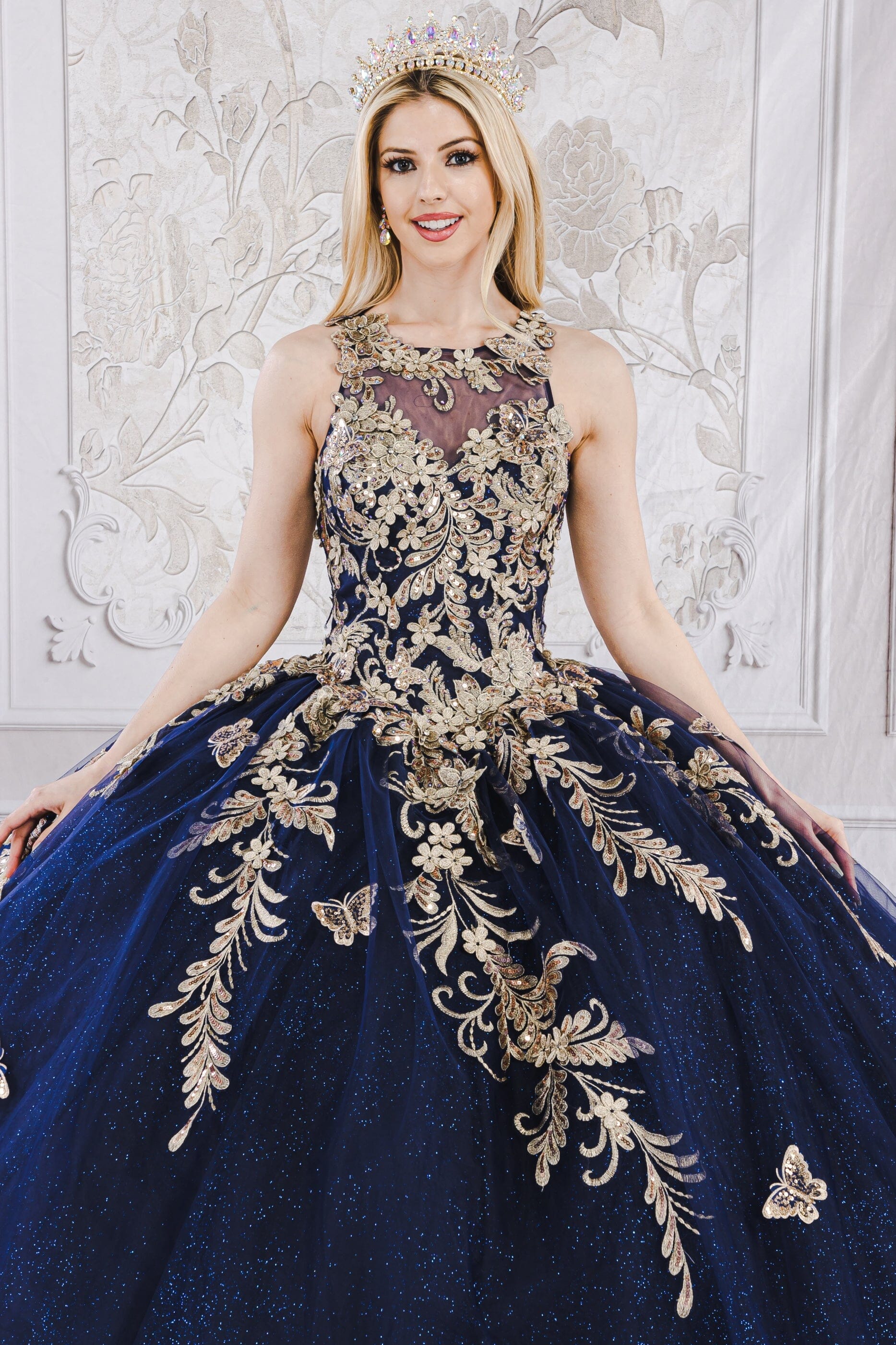 Applique Bell Sleeve Ball Gown by Bella Princess PQ1020