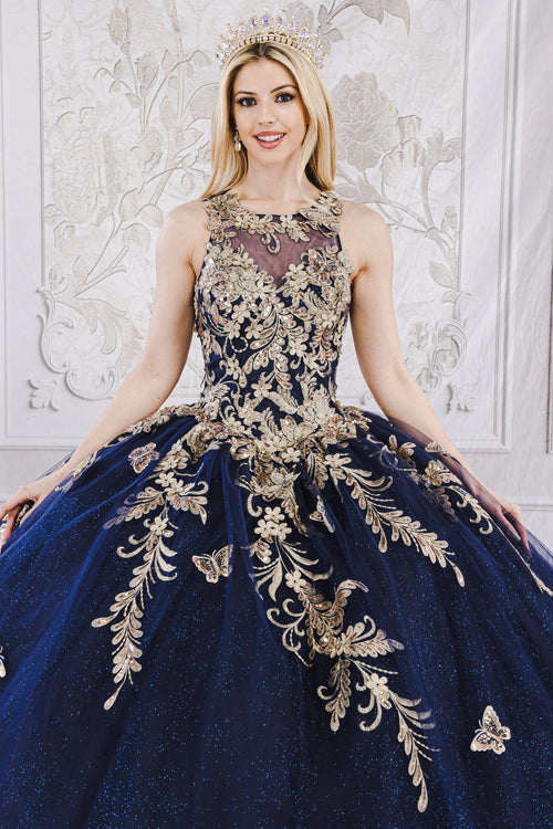 Applique Bell Sleeve Ball Gown by Bella Princess PQ1020