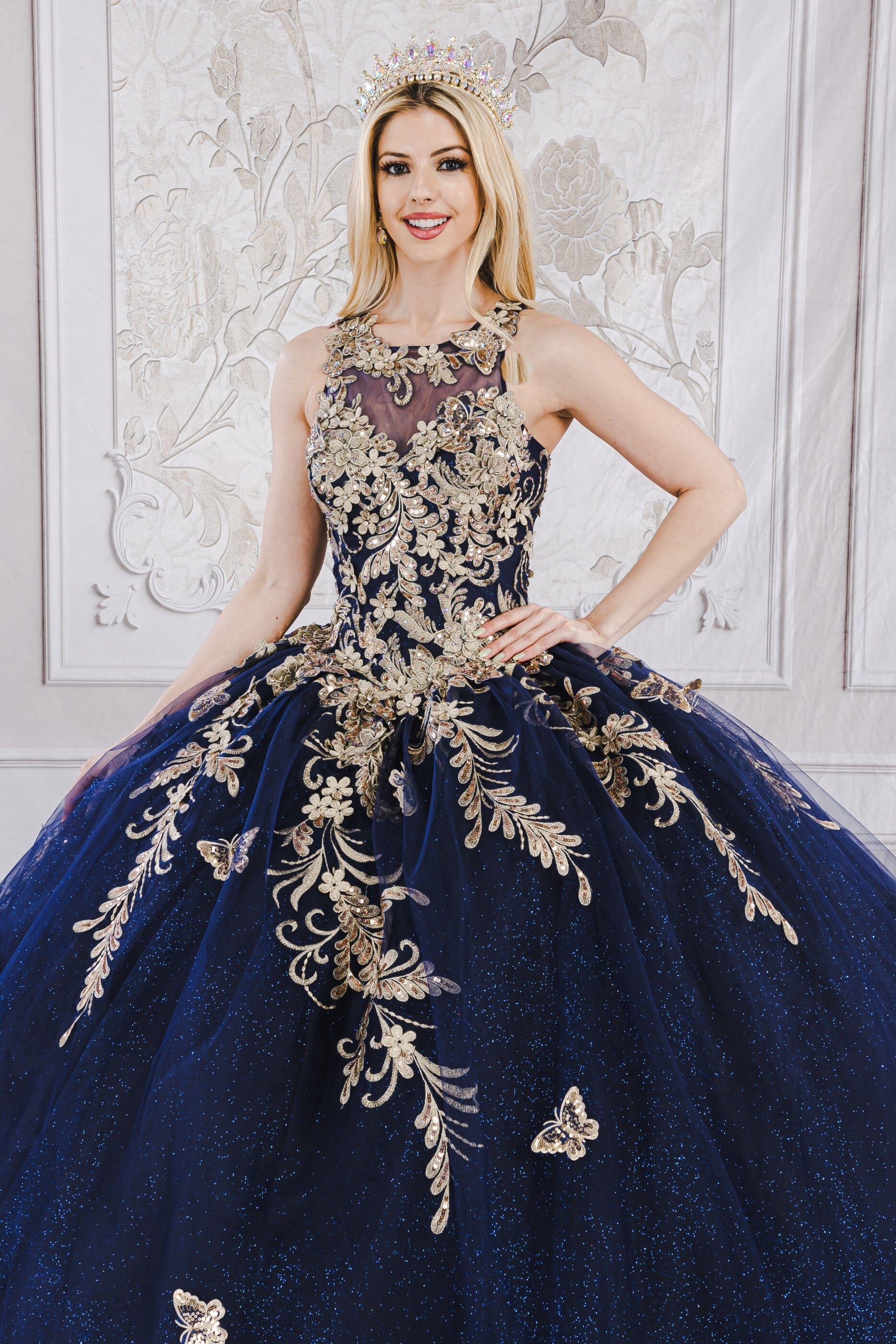 Applique Bell Sleeve Ball Gown by Bella Princess PQ1020