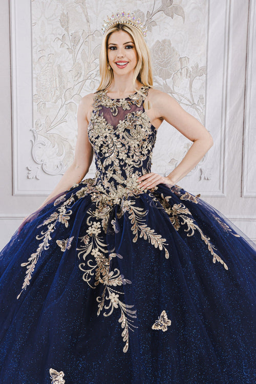 Applique Bell Sleeve Ball Gown by Bella Princess PQ1020