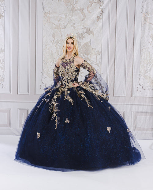 Applique Bell Sleeve Ball Gown by Bella Princess PQ1020