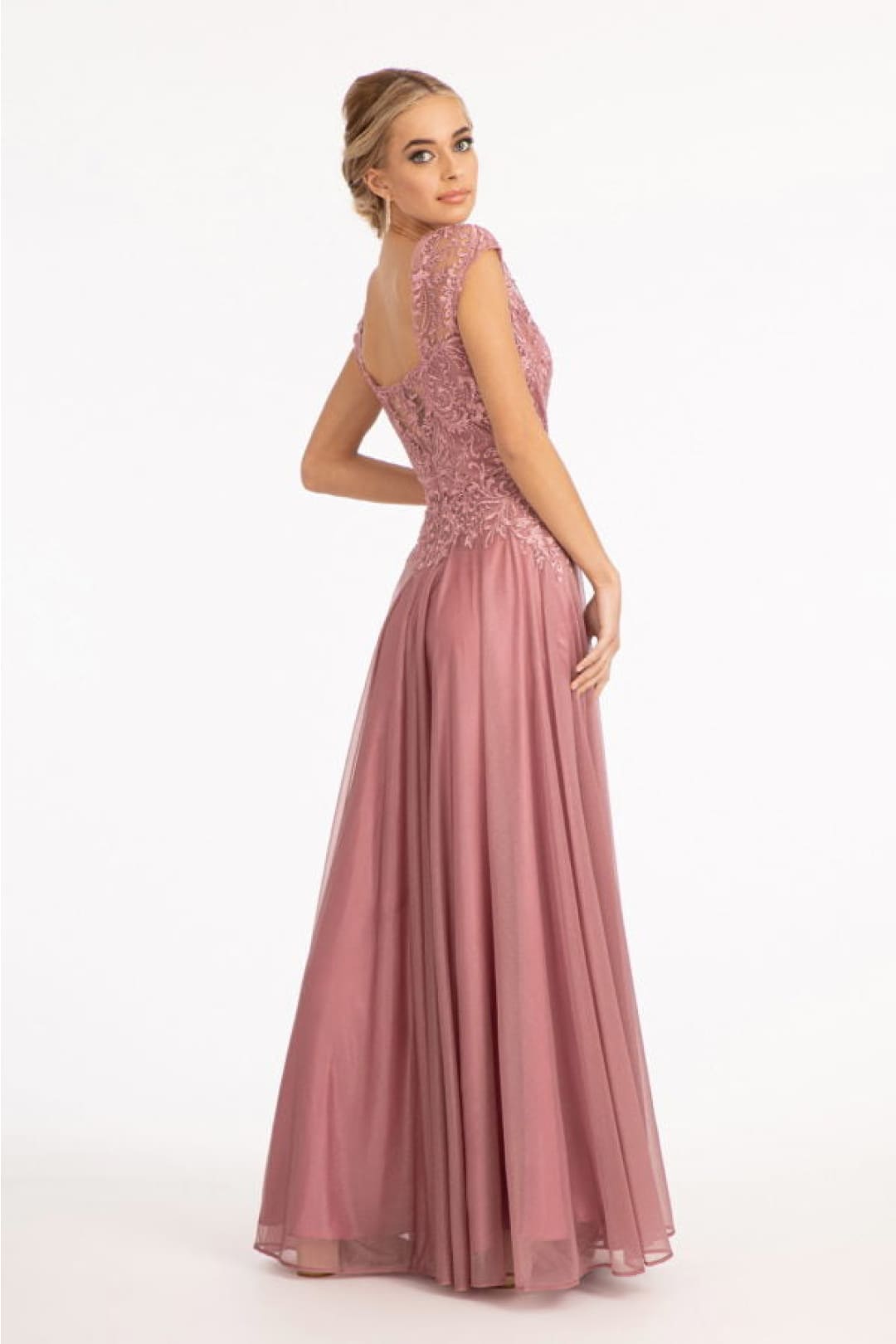 Applique Cap Sleeve Chiffon Gown by Elizabeth K GL3068 - Long Formal Dresses