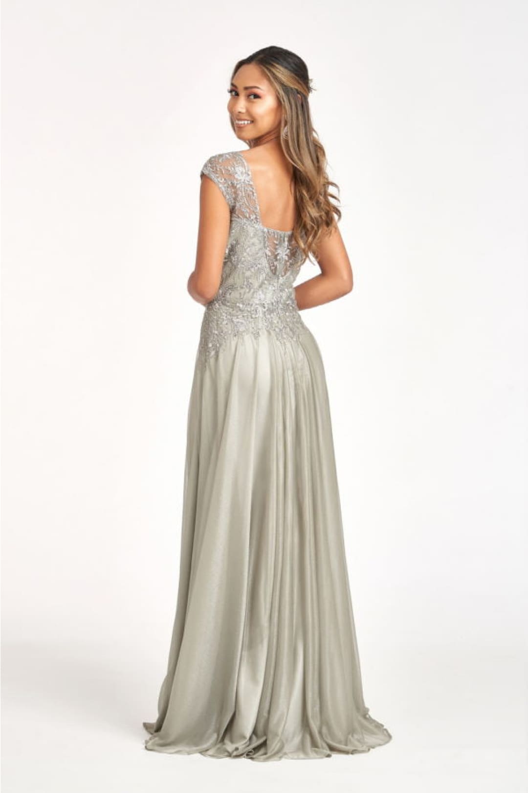 Applique Cap Sleeve Chiffon Gown by Elizabeth K GL3068 - Long Formal Dresses