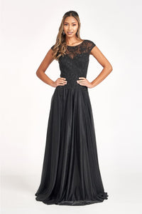 Applique Cap Sleeve Chiffon Gown by Elizabeth K GL3068 - XS / Black - Long Formal Dresses