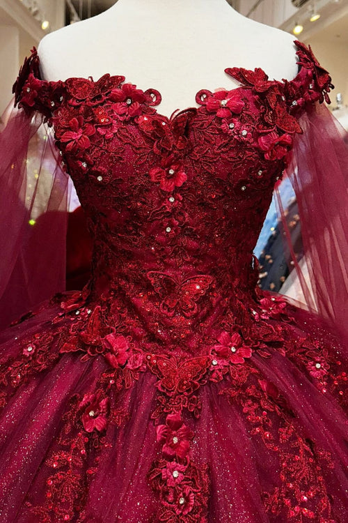 Applique Cape Sleeve Ball Gown by Elizabeth K GL3181 - Quinceanera Dresses