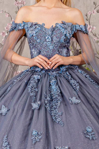 Applique Cape Sleeve Ball Gown by Elizabeth K GL3181 - Quinceanera Dresses