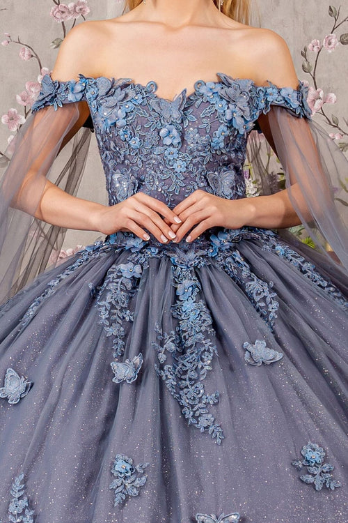 Applique Cape Sleeve Ball Gown by Elizabeth K GL3181 - Quinceanera Dresses