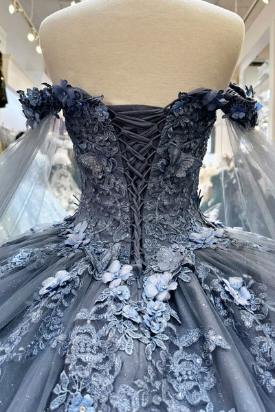 Applique Cape Sleeve Ball Gown by Elizabeth K GL3181 - Quinceanera Dresses