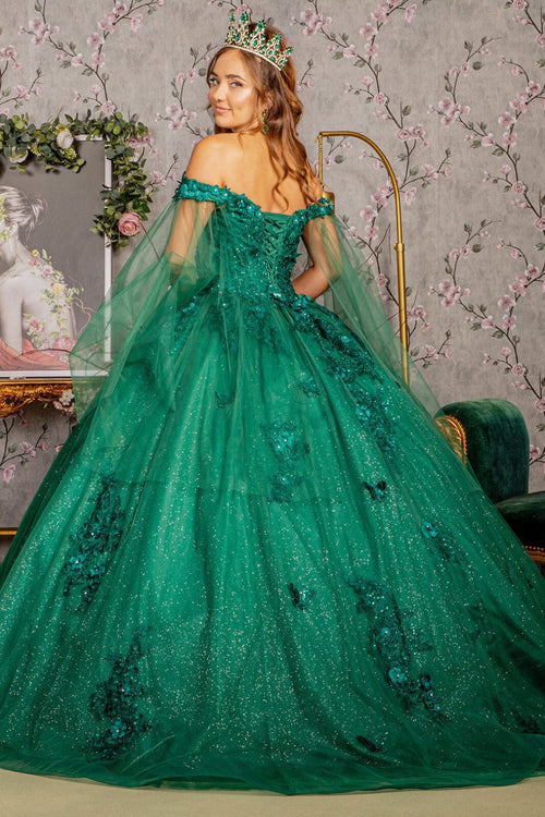 Applique Cape Sleeve Ball Gown by Elizabeth K GL3181 - Quinceanera Dresses
