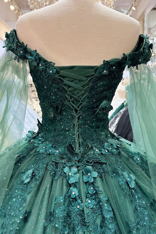 Applique Cape Sleeve Ball Gown by Elizabeth K GL3181 - Quinceanera Dresses