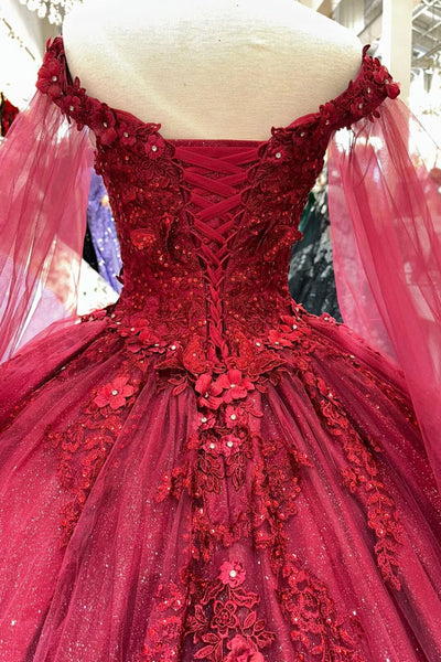 Applique Cape Sleeve Ball Gown by Elizabeth K GL3181 - Quinceanera Dresses