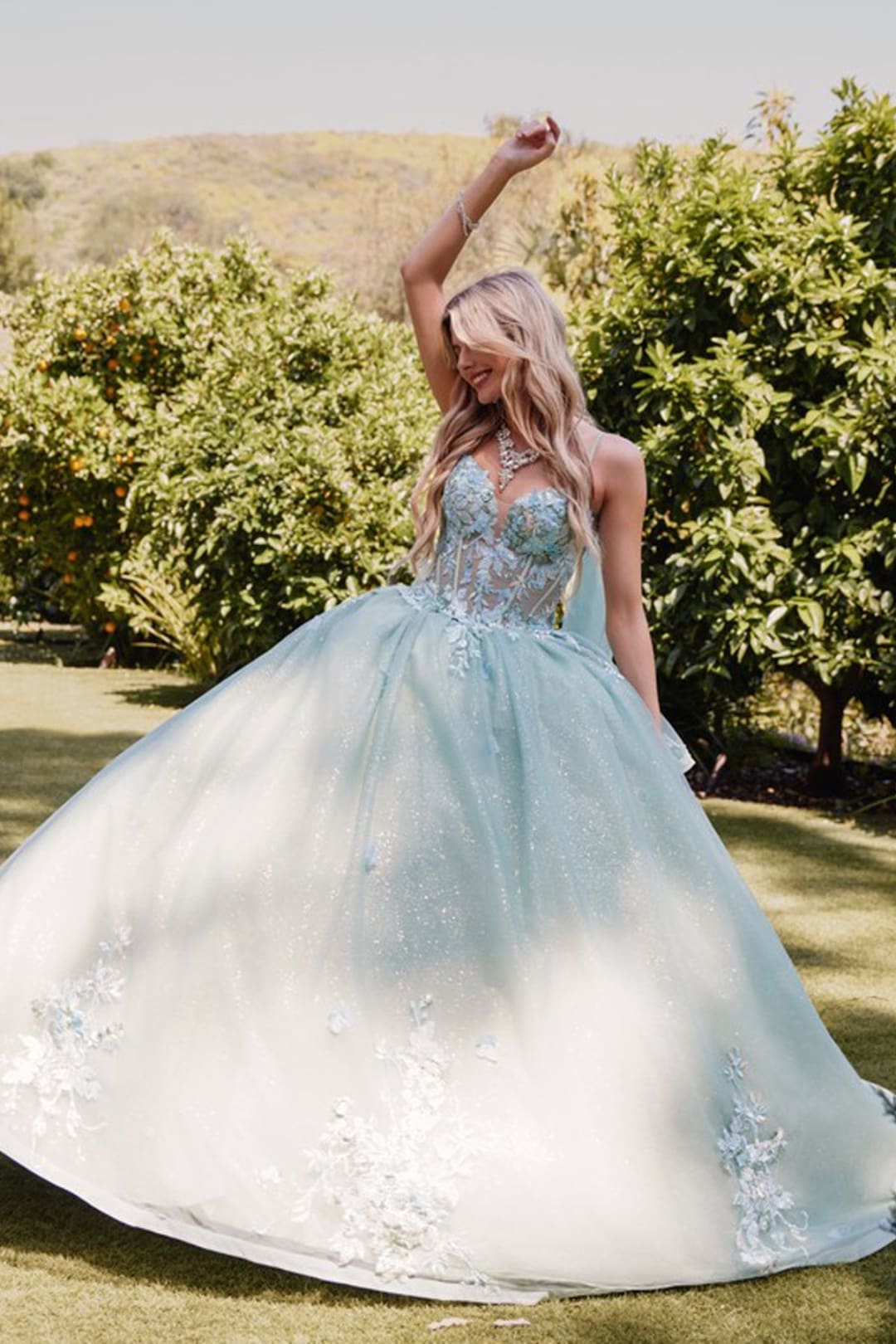 Applique Cape Sleeve Tiered Ball Gown by Juliet JT1466H - Quinceanera Dresses