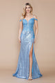 Poly USA 9398 Applique Cold Shoulder Sequin Slit Gown