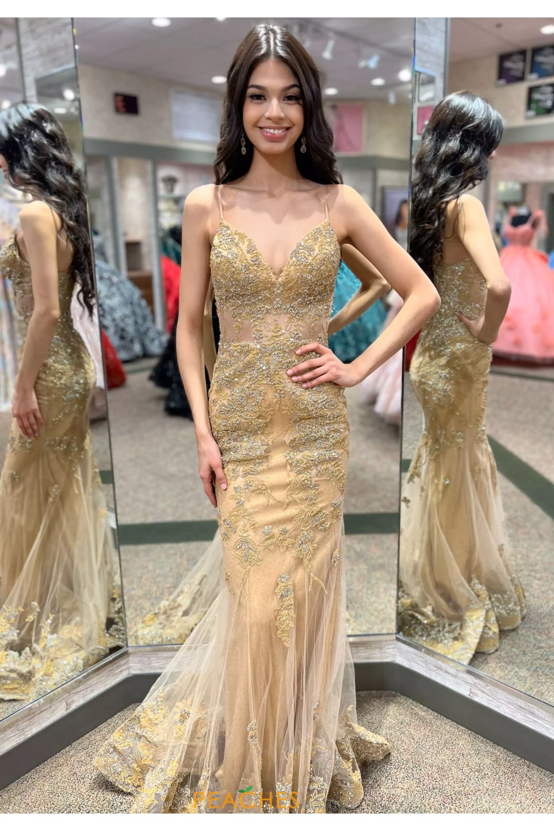 Applique Fitted Sleeveless Gown by Jovani 37595 - 00 / Gold - Long Formal Dresses