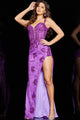 Applique Fitted Sleeveless Slit Gown by Jovani 23952 - 00 / Purple - Long Formal Dresses