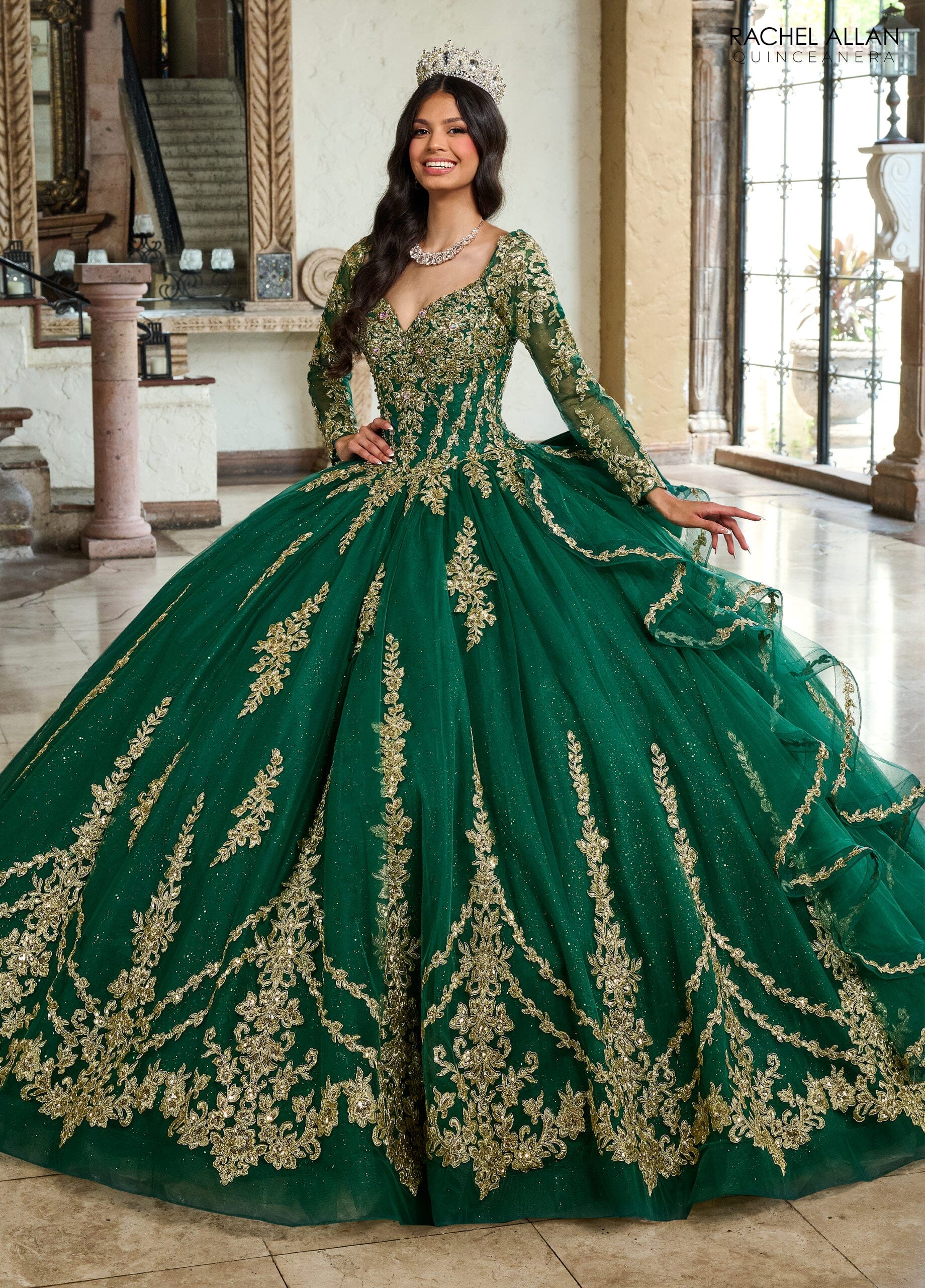 Rachel Allan RQ1137 Applique Long Sleeve Quinceanera Dress