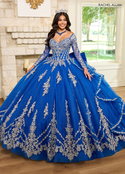 Rachel Allan RQ1137 Applique Long Sleeve Quinceanera Dress