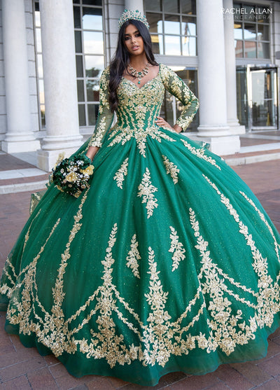 Rachel Allan RQ1137 Applique Long Sleeve Quinceanera Dress